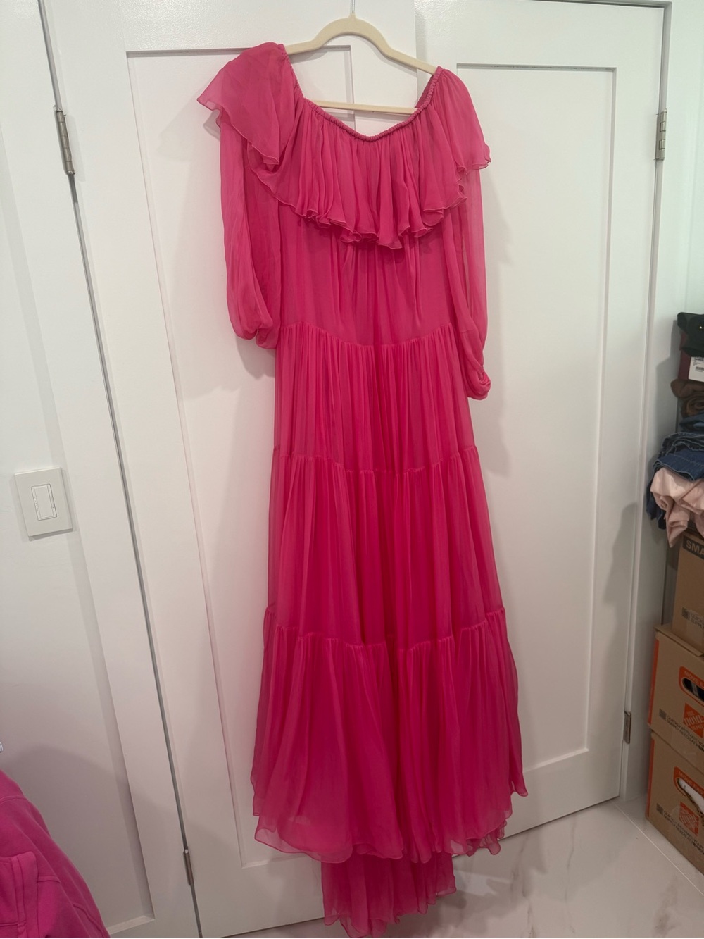 Valentino Garavani Fuchsia Silk Tiered Maxi Dress